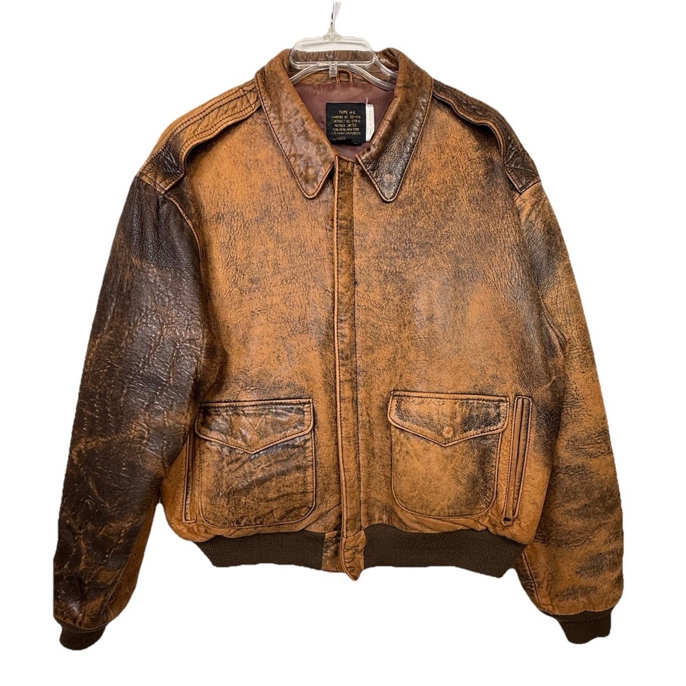 VTG Avirex 30-1415 Type A-2 Leather Jacket USAF Sz‎ 44 Distressed Brown 1978-01